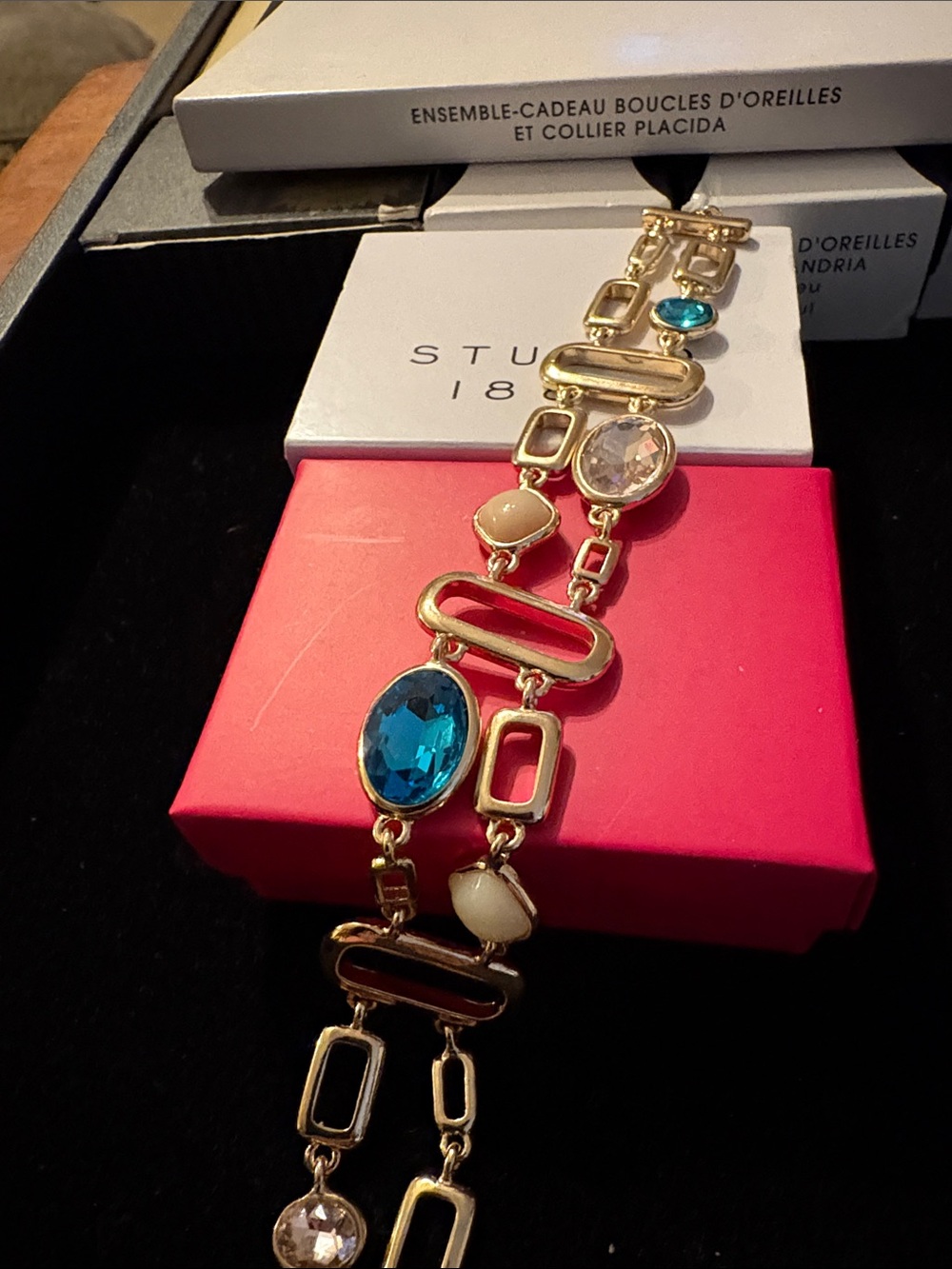 Studio Gold-Tone Necklace with Blue and Clear Stones
